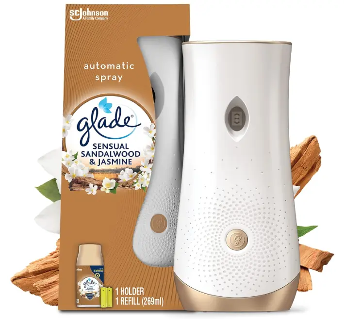 Glade Automatic Air Freshener Holder & Refill, Long-lasting Fragrance Infused with Essential Oils, Sandalwood & Jasmine, 1 Starter Kit, (1 x Holder and 269 ml Refill)