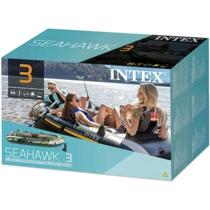 Water Sports + Seahawk 3 Inflatable Dinghy man Boat with Oars Air Pump, Green, 295 x 137 43 cm UK 2