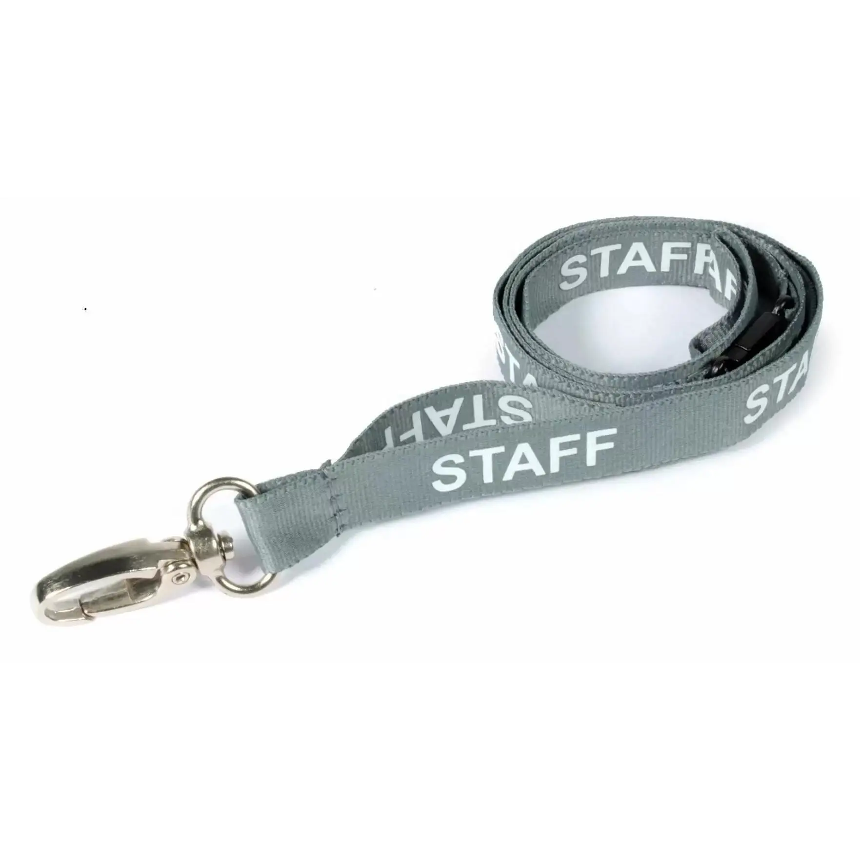 Grey Staff Lanyard, Metal Lobster Clip, Breakaway, Packs of 1-100