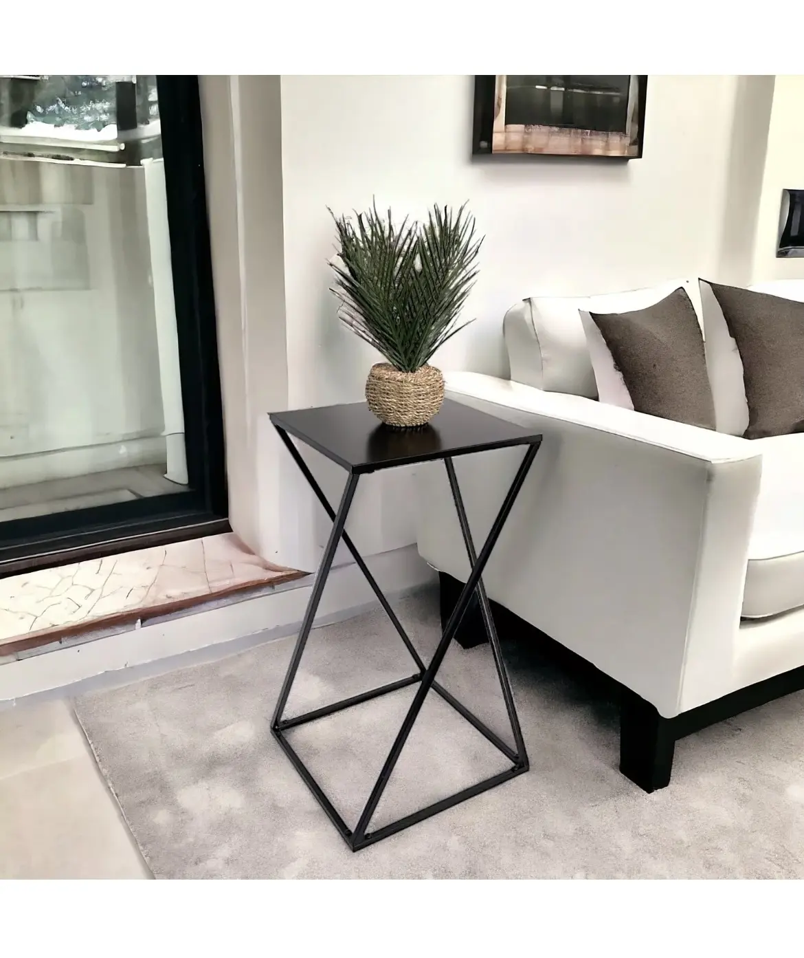 Black Side Table Twisted Table with Metal Frame Modern Side Table Home Decor