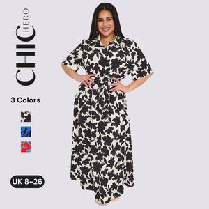 ChicHero Floral Print Comfortable Dress With Waist Tucks and Shirt Collar Casual Casual Wear Fabric Womenswear Basic Day Elegance Elegant