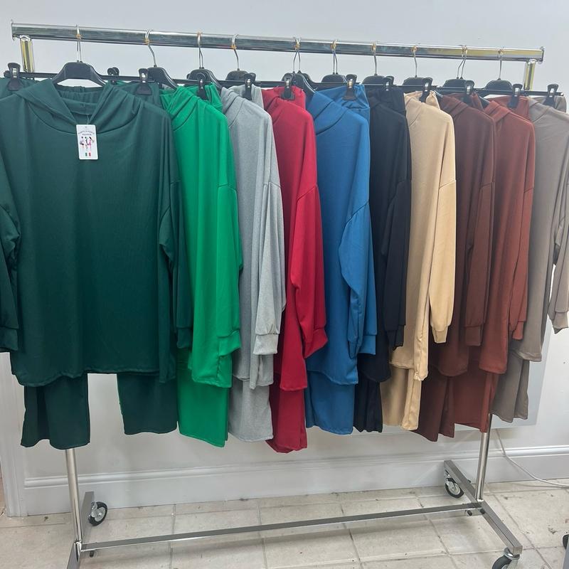 (KELLY) PORTEAPORTE FASHION - Long Sleeve  Woman’s Fashion Clothing - PLUS SIZE Lightweight Ribbed Spring Hoodie and Joggers Loungewear Suit - 10-26 Womenswear Comfortable Matching 4