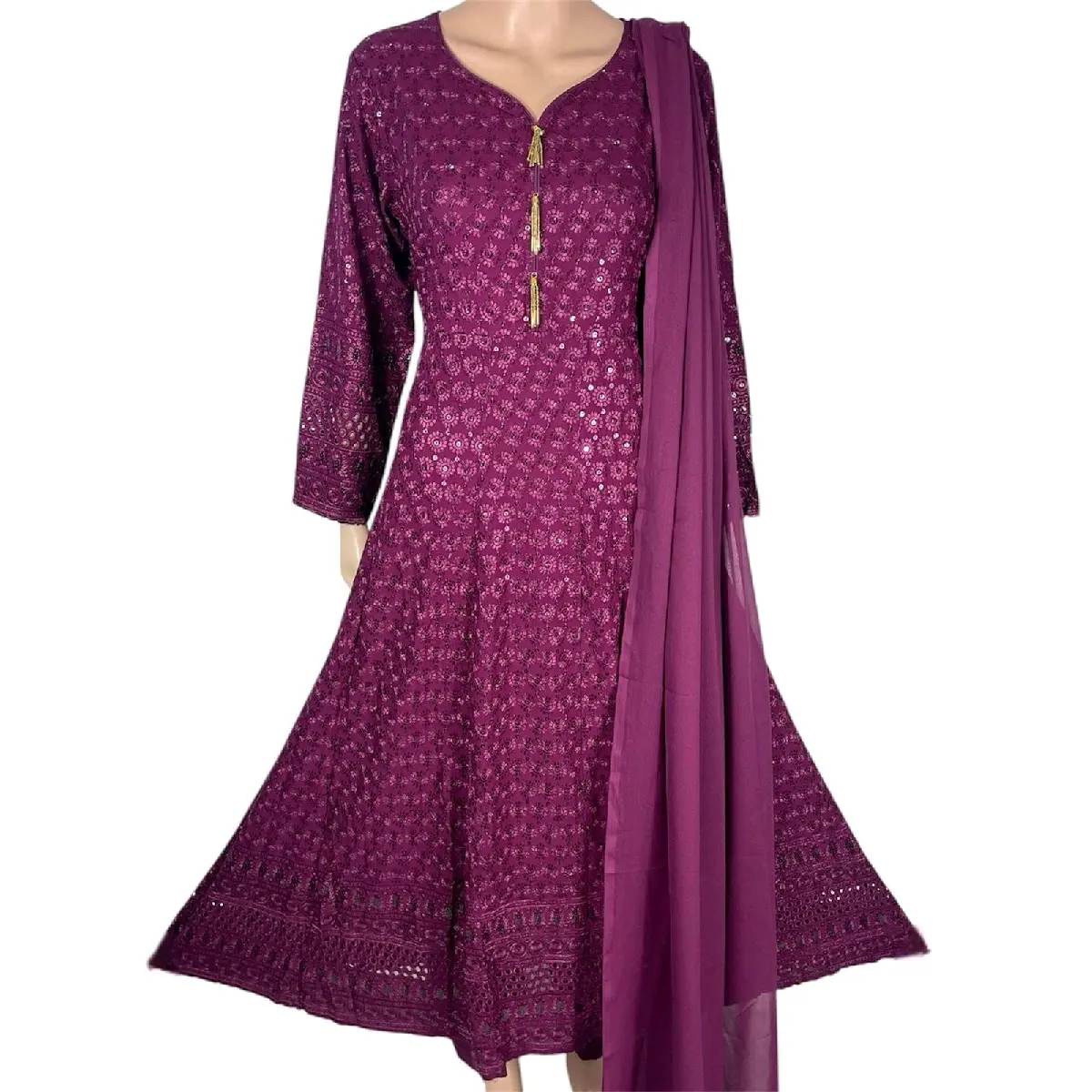 Stunning Sequins Embroidery 3-Piece Readymade Long Dress for Women - Formal Comfort - Womenswear Elegant Outfit Rayon Fabric