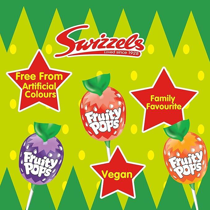 Swizzels Fruity Pops Dispenser Box - 100 Lollipops, Vegan Friendly Sweets, Lemon Flavour - Packed 3