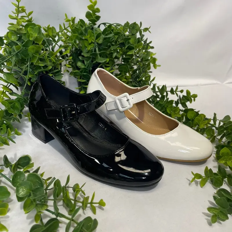 Women's Patent Court Shoe with Buckle Fastening - S279 - Girl, Footwear