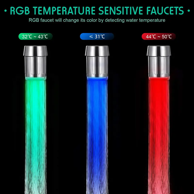 LED Temperature Sensitive Faucet Water Saving Kitchen Bathroom Sensor 7 Color Change Faucet Head Aerator Tap Nozzle Shower 2