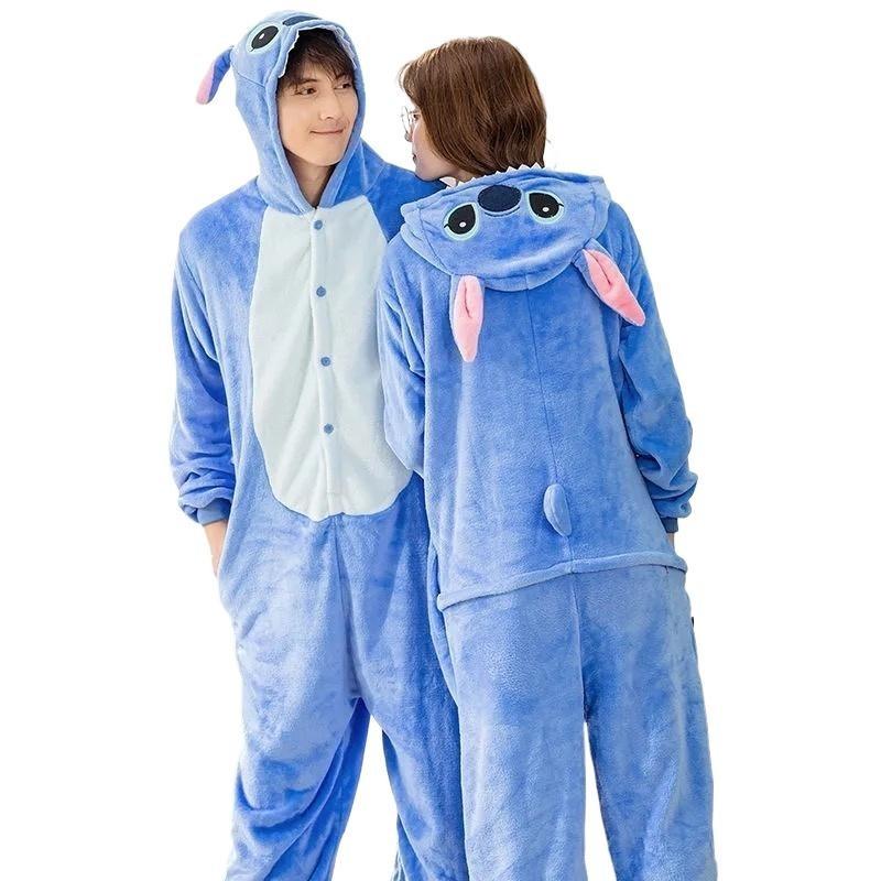 Stitch Anime Cosplay Costumes Women Men Cartoon Jumpsuit Adults Cute Flannel Hooded Pajamas Onesie For Loungewear Nightwear Womenswear Homewear Long Sleeve Pjs Pyjamas Winter Basic Minimalist 0