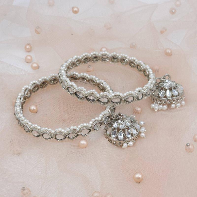 Polki Jhumka Drop Bangles Silver 4