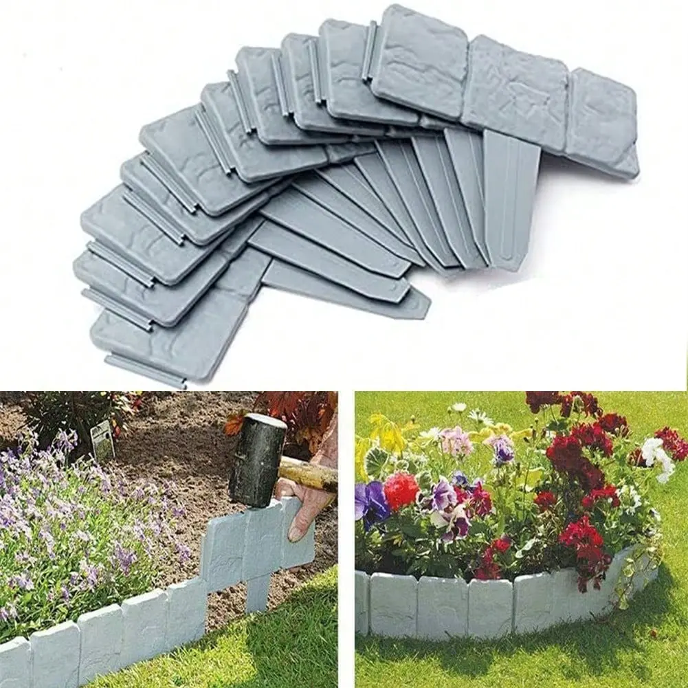 10pcs Garden Fence Imitation Stone Plant Support Stake Outdoor Landscape Edging Decorative Fencing Border