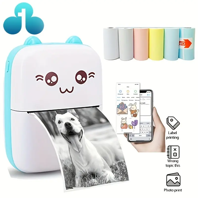 Portable Printer, Mini Pocket Wireless BT Thermal Printers for Smartphone, BT Inkless Printing Gift for Label Receipt Photo Notes Study Home Office 0