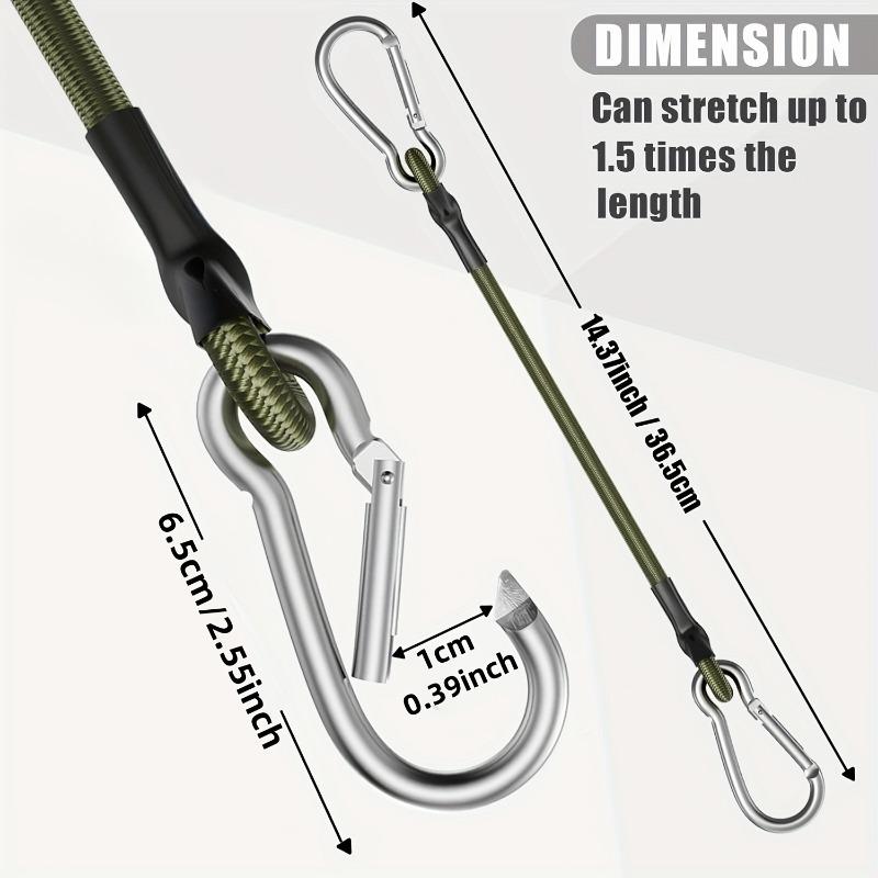 4pcs Heavy Duty Bungee Cords with Carabiner Hooks – 12 Inch Flexible Elastic Rope for Camping, Luggage, Cargo & More – Green, Black, Gray, White Straps with Metal Hooks, Durable and Versatile for Securing Loads, Travel Bag Strap Bungees 2