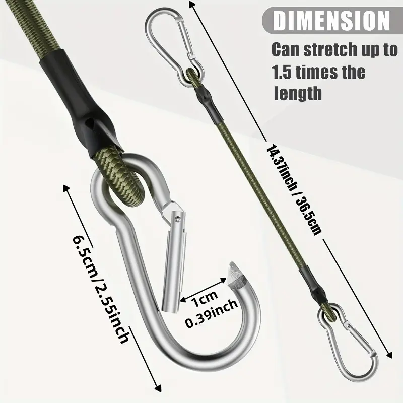 4pcs Heavy Duty Bungee Cords with Carabiner Hooks – 12 Inch Flexible Elastic Rope for Camping, Luggage, Cargo & More – Green, Black, Gray, White Straps with Metal Hooks, Durable and Versatile for Securing Loads, Travel Bag Strap Bungees 2