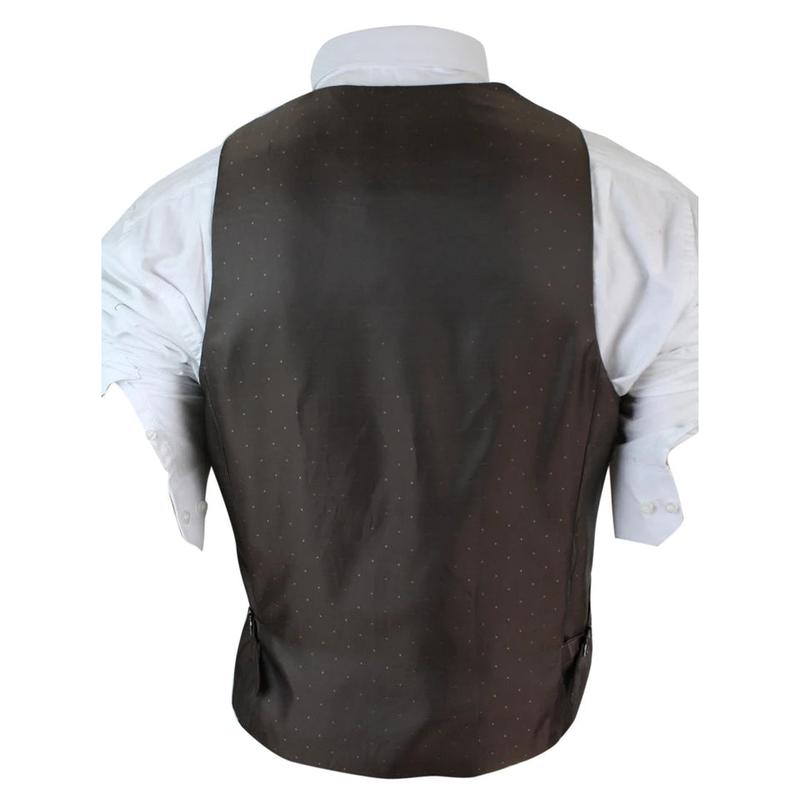 Mens Slim Fit Check Grey Tan Brown Waistcoat Smart Casual Tweed Check Navy 5