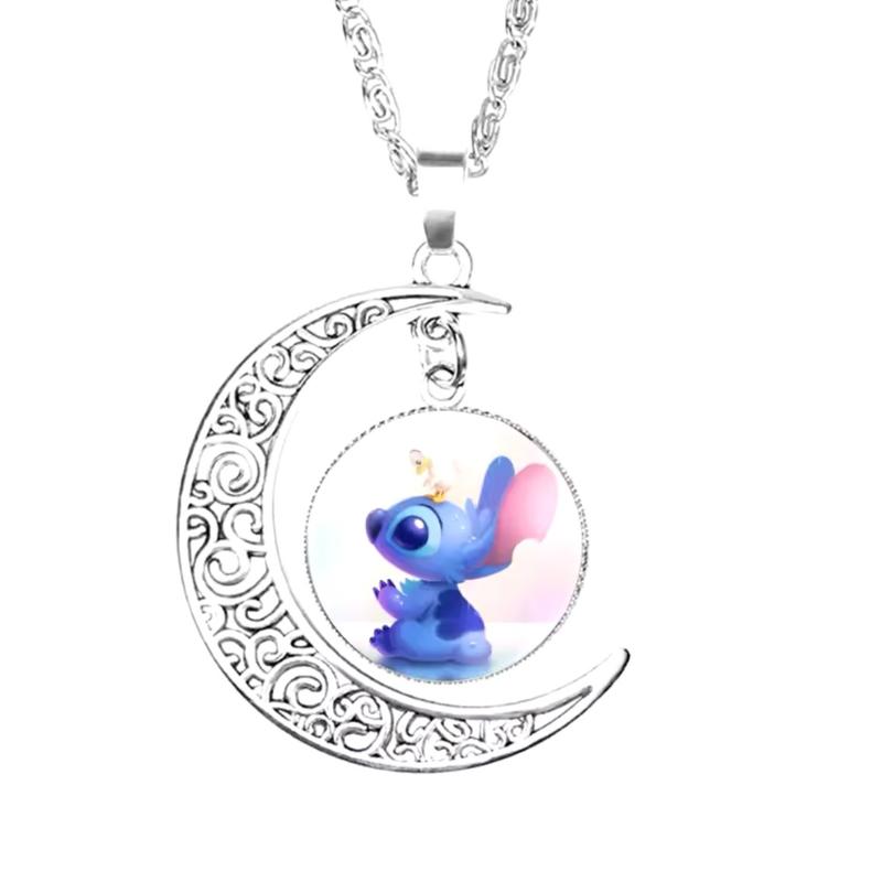 3 Piece Stitch and Angel  Necklace, Earring & Bracelet Set - Anime Cartoon 20mm Glass Dome Pendant Moon Alloy Chain Necklace Kids Gift Jewellery - Perfect Birthday / Christmas Gift 5