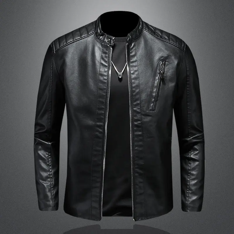 New fall plus-size stand-up collar leather men's coat trend slim men's casual leather jacket