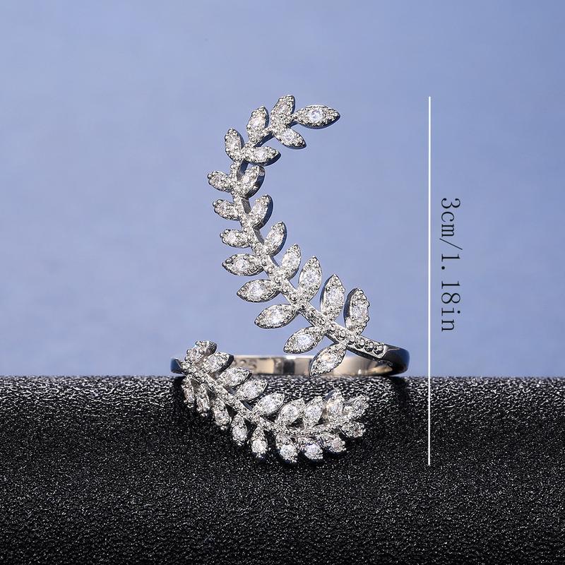 Luxurious High-end Fashion Accessory With Synthetic Zirconia Plant Leaf Design Long Ring 3