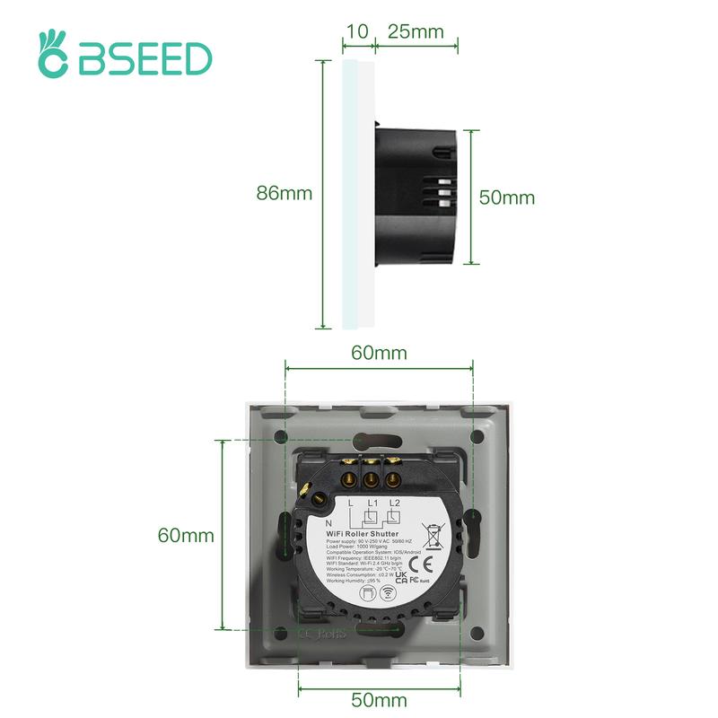 BSEED Wifi Shutter Switches APP Control Led Smart Blind Series White Glass Panel Support Tuya Google Smart Life Roller Shutter 5