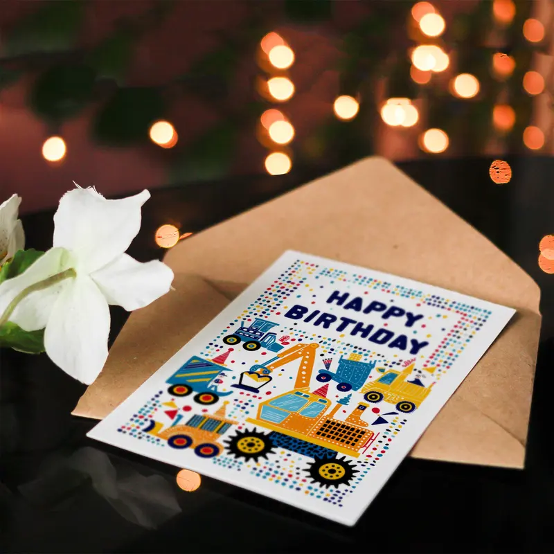 Artery8 Birthday Card Construction Builder Digger Truck Bright For Child Kids Son Daughter Greeting Card 3