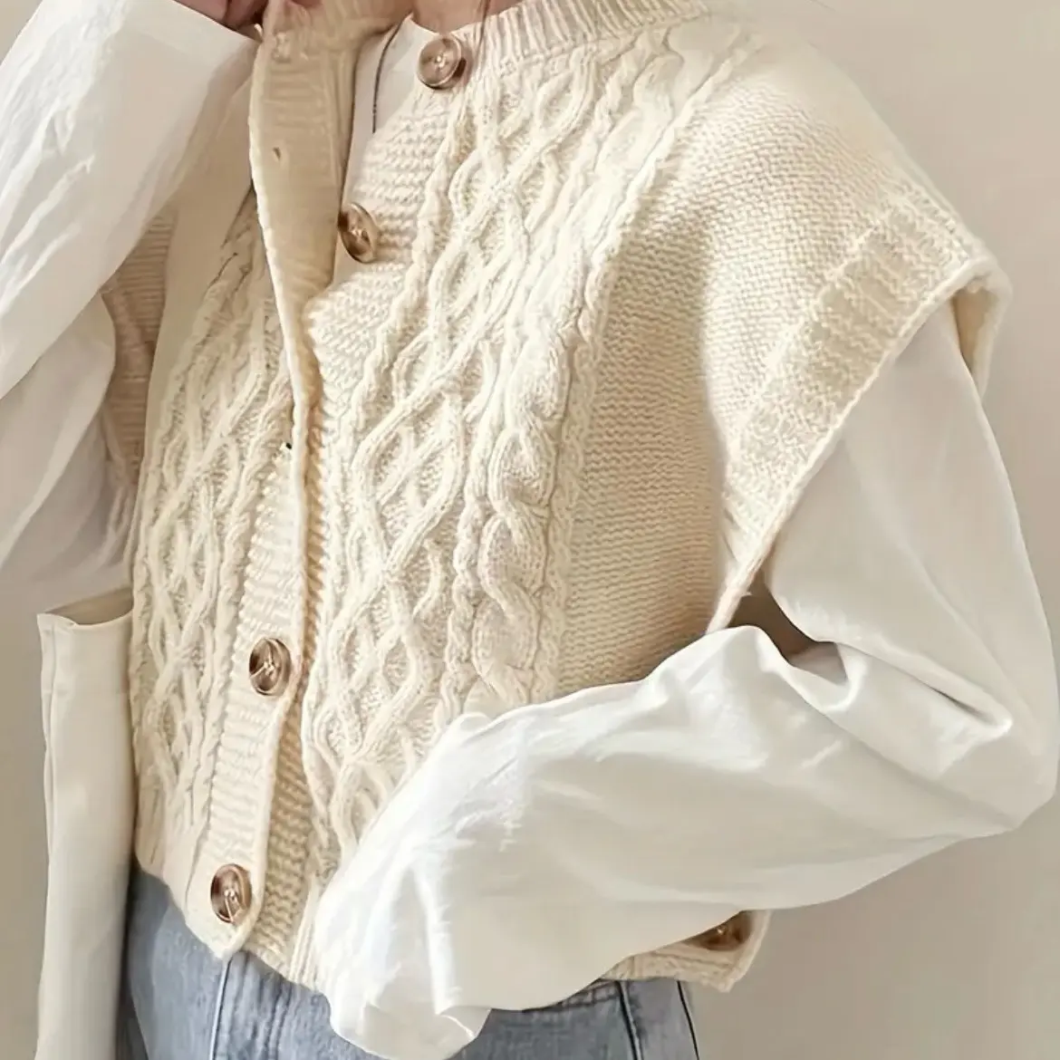 Vintage Women's Sleeveless Cardigan - Knitwear - Womenswear Basic Minimalist Comfort Tops