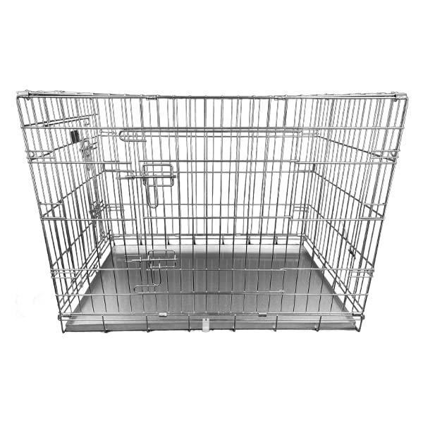 HugglePets Silver Metal Dog Puppy Cage Foldable Small 61cm Dual Door with Locks, Car Home and Travel Crate 3