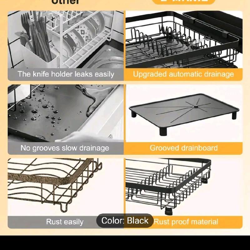 Dish Drainer Rack with Removable Cutlery Holder and Spiral Nozzle for Kitchen Storage 1
