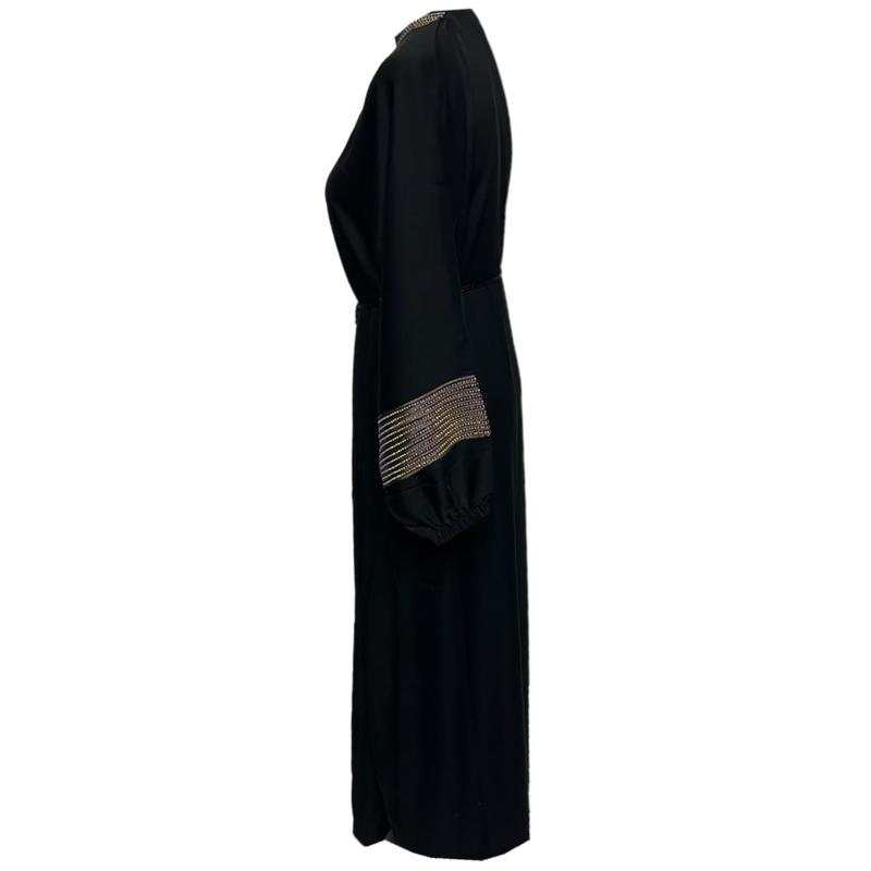 Black Modest Women Abaya Farasha Jalabiya Arab Dress With Stone Works 1