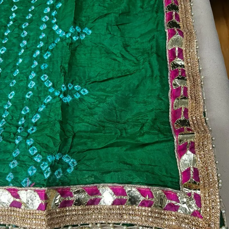 Rajasthani bandhani Green Duppatta. Bandhej print silk scarf. Wallima green duppatta. Bridal chunni Gift for Her 6