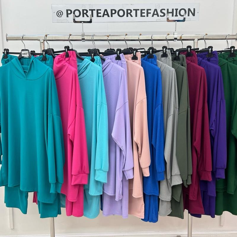 (KELLY) PORTEAPORTE FASHION - Long Sleeve  Woman’s Fashion Clothing - PLUS SIZE Lightweight Ribbed Spring Hoodie and Joggers Loungewear Suit - 10-26 Womenswear Comfortable Matching 1