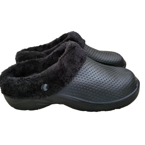 Clogs furry fluffy lined Adults Slip On Shoes for Home Garden Work Nurse Hospital care home Fur Lined Comfortable Mens Women's furry warm feet thick soles black with removable black fur insoles perfect for gardening light weight backdoor cloggis Footwear 1