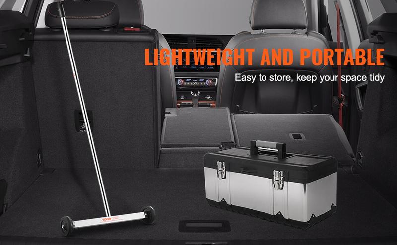 Product Introduction of VEVOR Magnetic Sweeper with Wheels, 17inch Mini Magnetic Sweeper, 10 lbs Capacity, Adjustable Handle, Lightweight Magnetic Pickup Sweeper to Pick Up Nails and Screws, Easy Cleanup of Workshop Garage 3