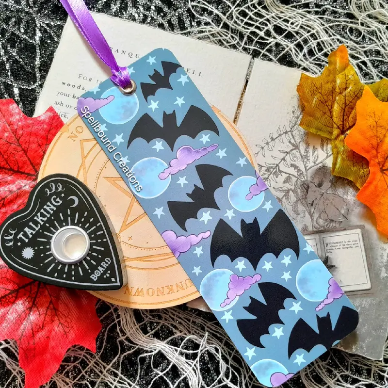 Bat And Moon Bookmark, 400gsm Quality Card, Halloween, Spooky, Book Lover Gift, Bookwork, Designed By Delilah Jones 4