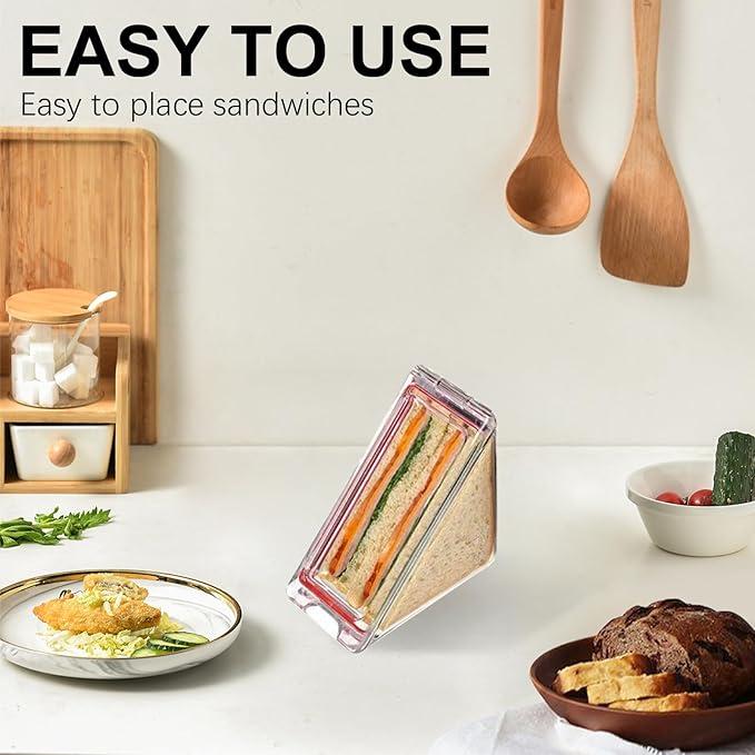2 PCS Transparent Sandwich Container, Reusable Triangle Sandwich Container with Lids, Portable, Larger Upgraded Version Kitchen Utensils 3