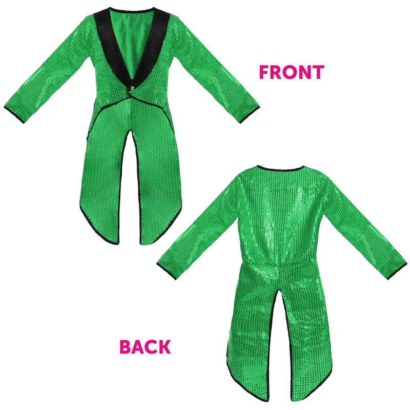 Green Sequin Tailcoat & Satin Top Hat Irish st patricks day outfit Formal Leaprechaun Menswear Clothes Costumes Festive 3