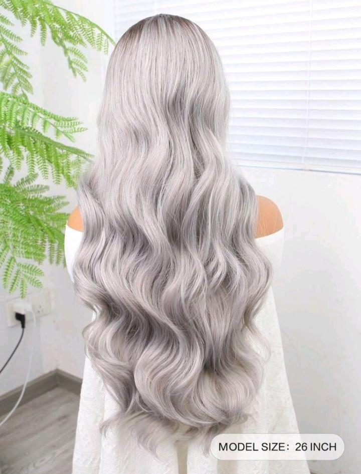 Product Introduction of 26 inches Pre-plucked ash blonde heat resistant synthetic fiber wig 5