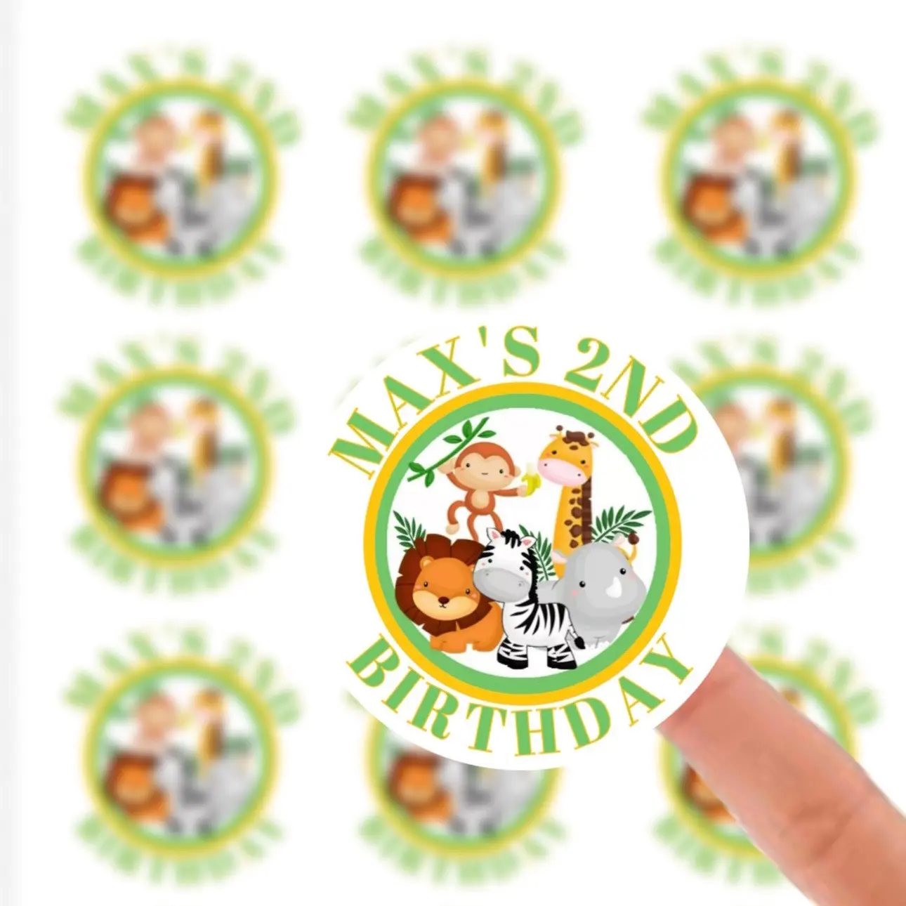 Safari Personalised Birthday Stickers Label Birthday Party Bag Cone Thankyou Gift Decoration Colorful