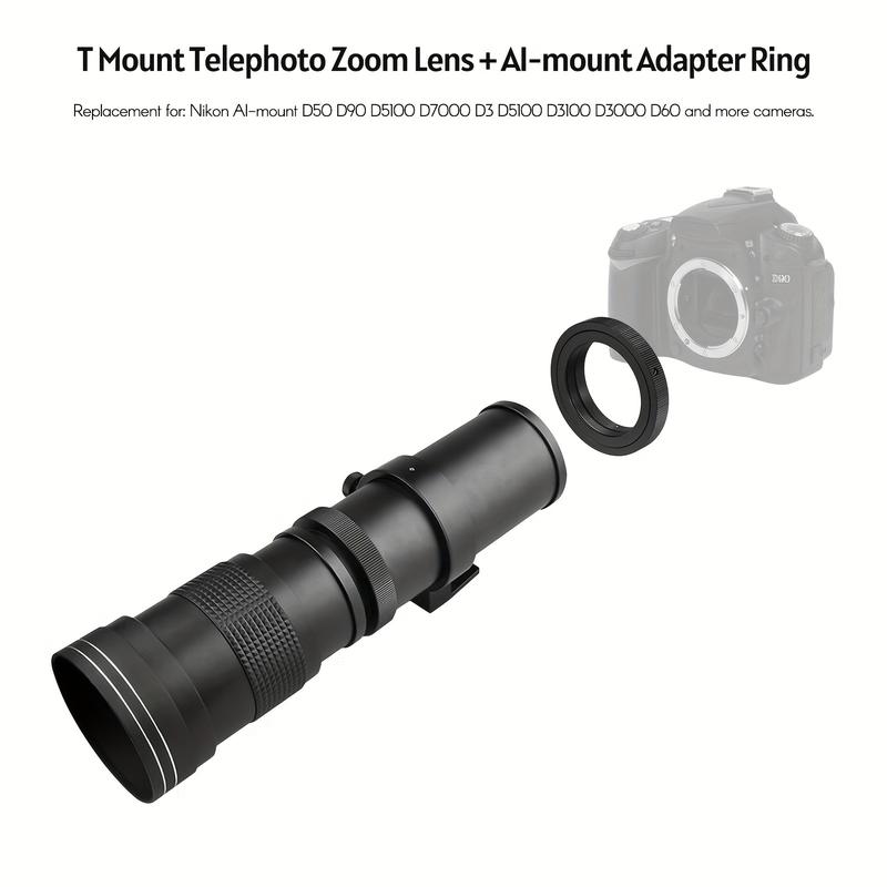 TOMSHOO Andoer Camera MF Super Telephoto Zoom Lens F/8.3-16 420-800mm T2 Mount With AI-mount Adapter Ring Universal 1/4 Thread Replacement For Nikon AI-mount D50 D90 D5100 D7000 D3 D5100 D3100 D3000 D60 Cameras 3