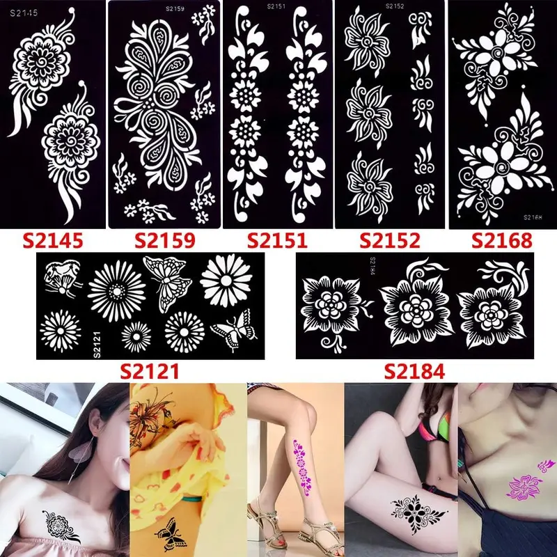glaryyears 7 Sheets Flower Pendant Henna Tattoo Stencil Temporary Hollow DIY Drawing Body Makeup 1