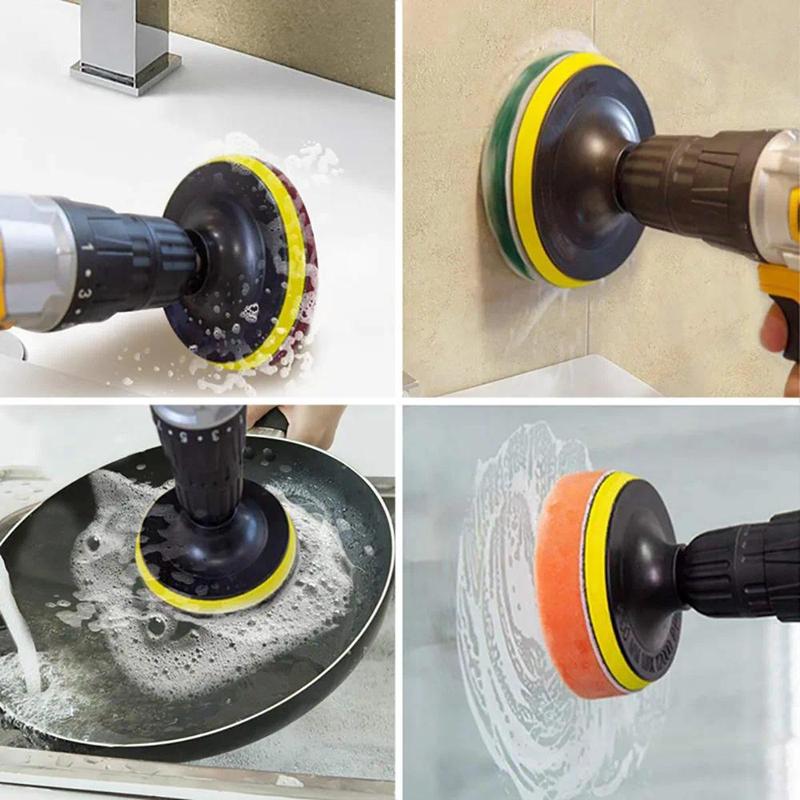 Product Introduction of New 4 Inch Drill Power Brush Tile Scrubber Scouring Pads Cleaning Kit Household Cleaning Tool Bathroom Floor Tub Polishing Pad 38