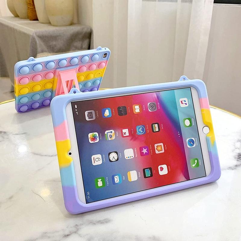 XZC Push Pop Fidget Toys Case for iPad 2019/2020/2021 (7th/8th/9th) 10.2inch Silicone Shockproof Full Body Protection Tablet Cover with Fold Kickstand and Lanyard (iPad 2019/2020/2021 10.2) 1