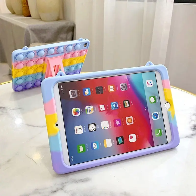 XZC Push Pop Fidget Toys Case for iPad 2019/2020/2021 (7th/8th/9th) 10.2inch Silicone Shockproof Full Body Protection Tablet Cover with Fold Kickstand and Lanyard (iPad 2019/2020/2021 10.2) 1