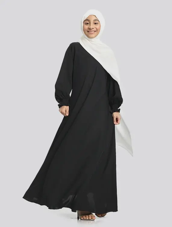 Girls Black Zip Umbrella Abaya