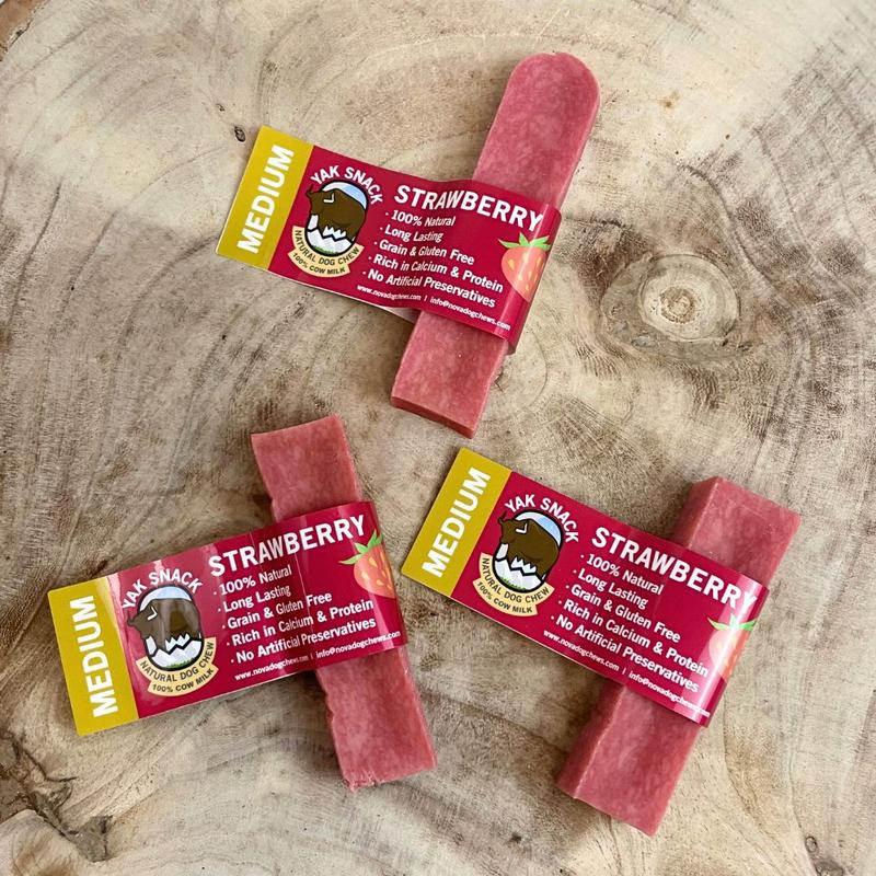 Strawberry Yak Bar- Medium & Large - All-Natural Cow Milk - Long Lasting Dog Chew chews snack 4