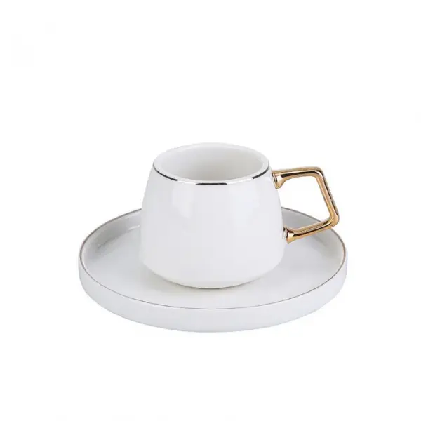 Karaca Saturn 12 Piece Porcelain Espresso Turkish Coffee Cup Set for 6 People, 100ml, White Gold Classic Drinkware 2