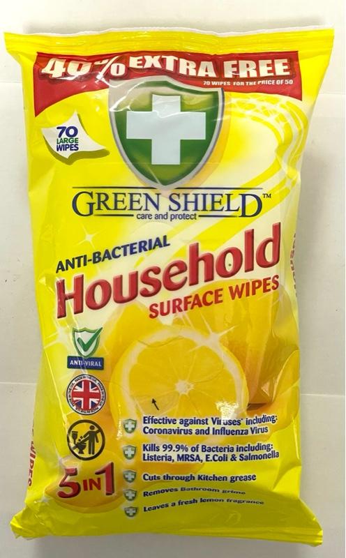 Product Introduction of Greenshield Household Anti-Bacterial Wipes - 70 Sheets, Lemon Scented Pack - Cleaning, Kitchen, Room 9