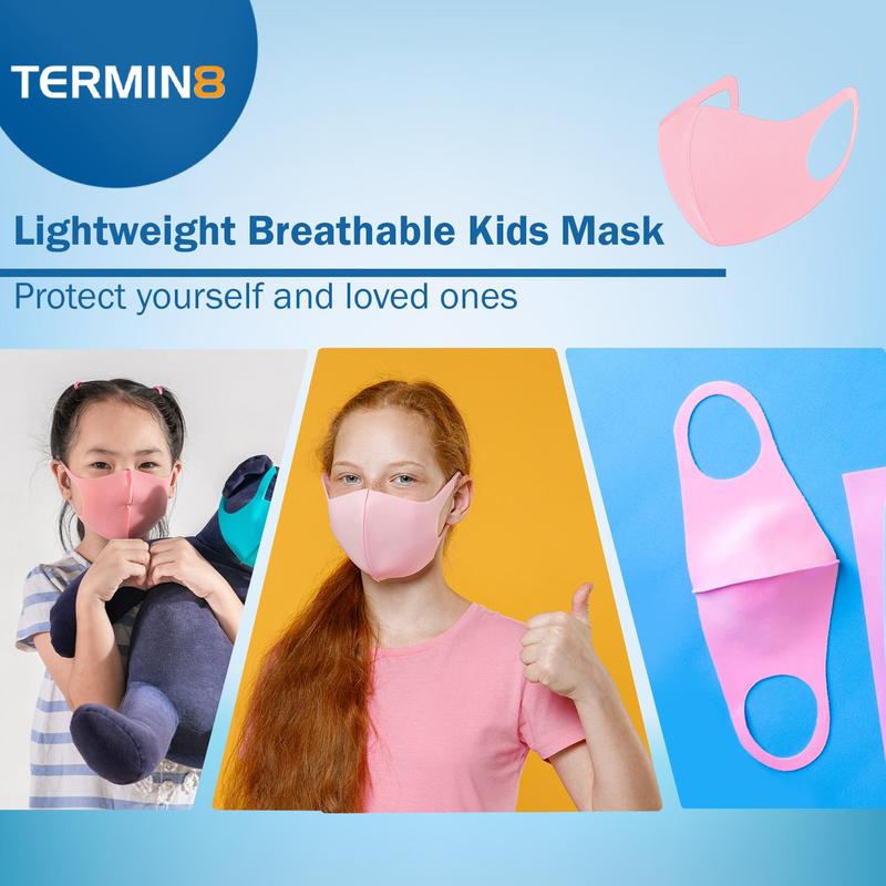 Termin8 Lightweight Breathable Reusable Face Mask for Kids Machine Washable Black, Pink or Grey 2