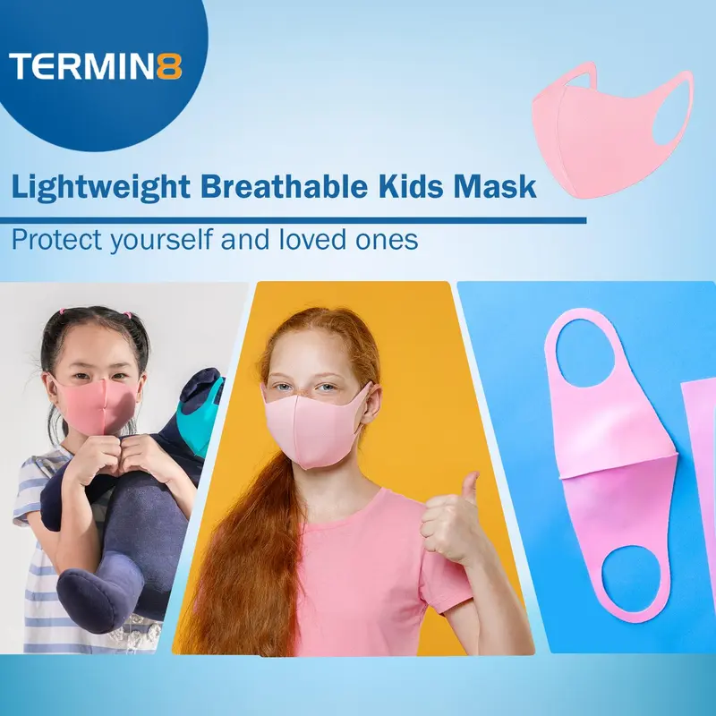 Termin8 Lightweight Breathable Reusable Face Mask for Kids Machine Washable Black, Pink or Grey 2