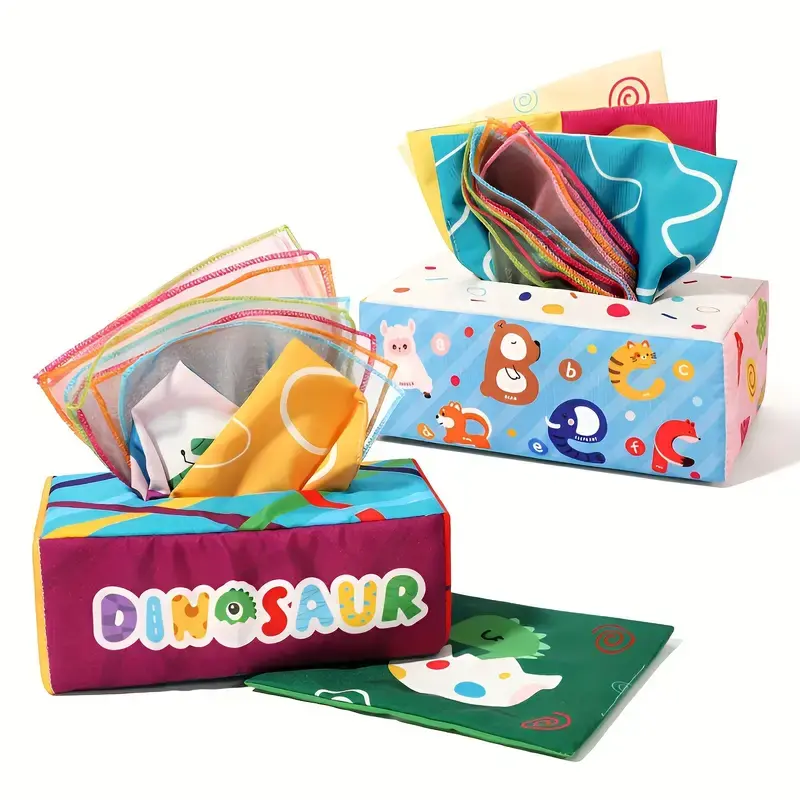Tissue Box Sensory Toy, Crinkle Tissue Box Baby, Sensory Toys for Babies, Montessori Toys for Boys and Girls, Soft Crinkle Toys for Infant Toddlers, Stocking Stuffers, rotation new born cuddle baby tissue 1 year early educational toy development 5