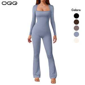 OQQ Long Sleeve Jumpsuits for Women Ribbed Longsleeves Yoga Bell Bottoms Flare Jumpsuits Womenswear Overalls Lady Comfort