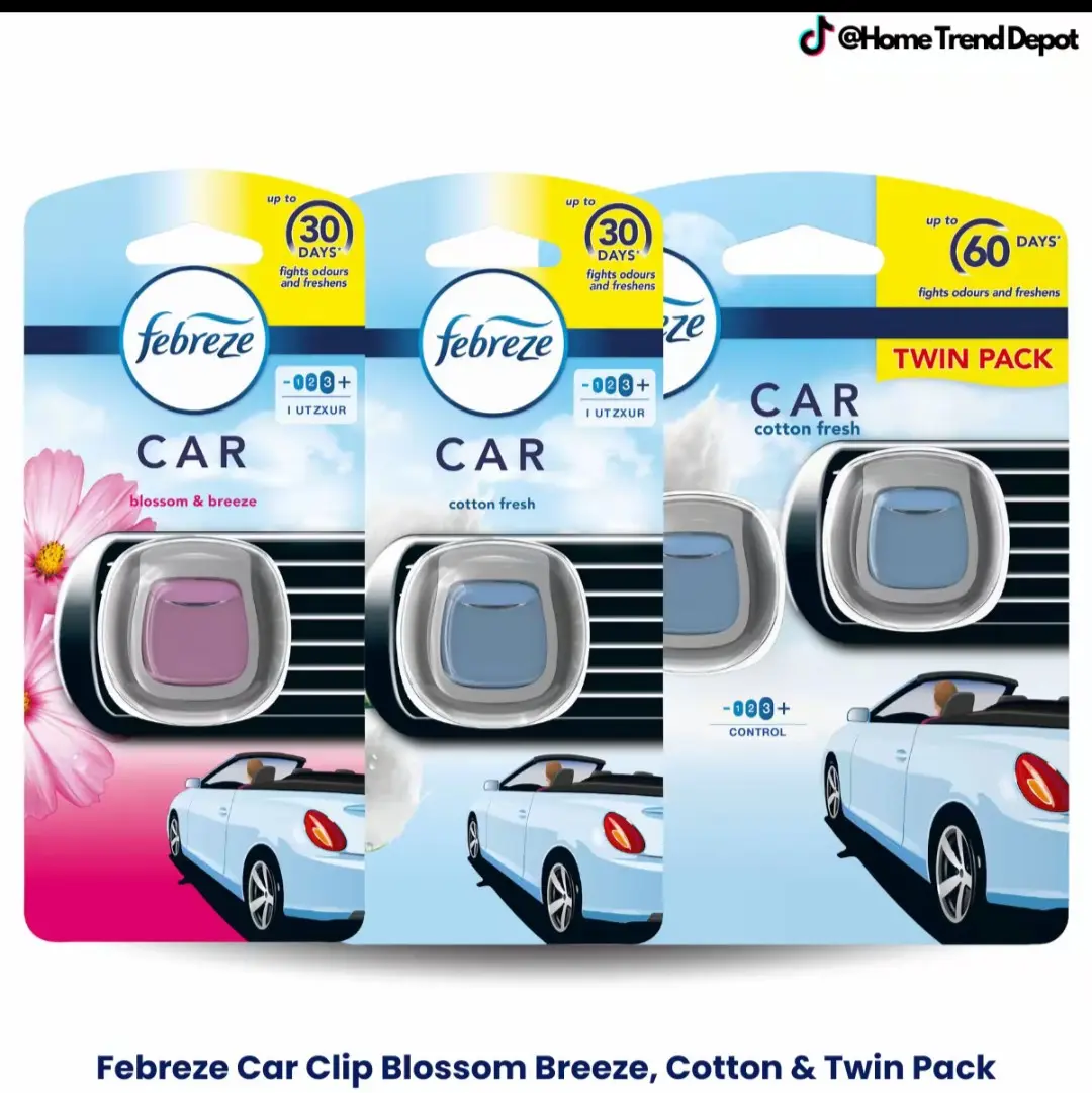 Febreze Car Air Freshener Vent Clip, Cotton Fresh & Blossom Breeze Scents - Long-Lasting Odor Elimination