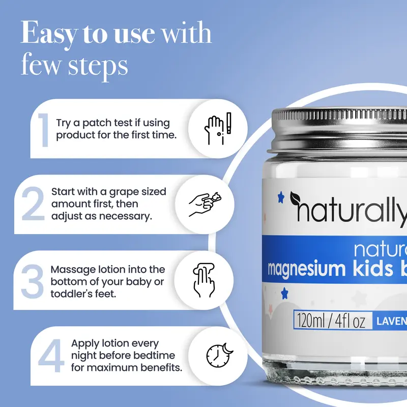 NaturallyMum Kids Magnesium Bedtime Lotion, Lavender & Chamomile, 120ml - Supports Sleep, Heart, Bone, Nerve, Gut and Muscle Health 3